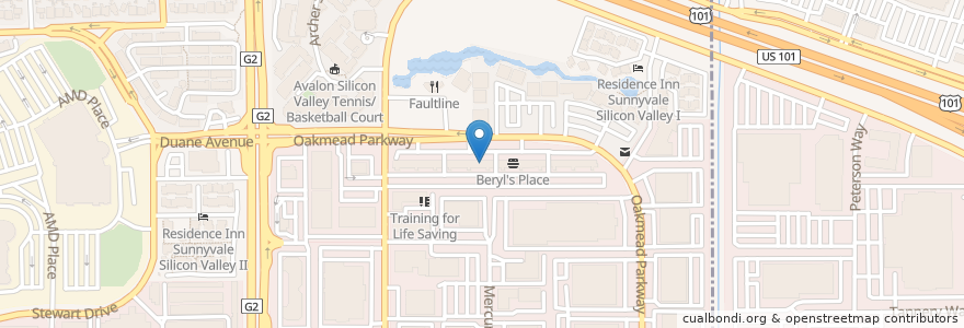 Mapa de ubicacion de Oneway Cafe en États-Unis D'Amérique, Californie, Santa Clara County, Sunnyvale.