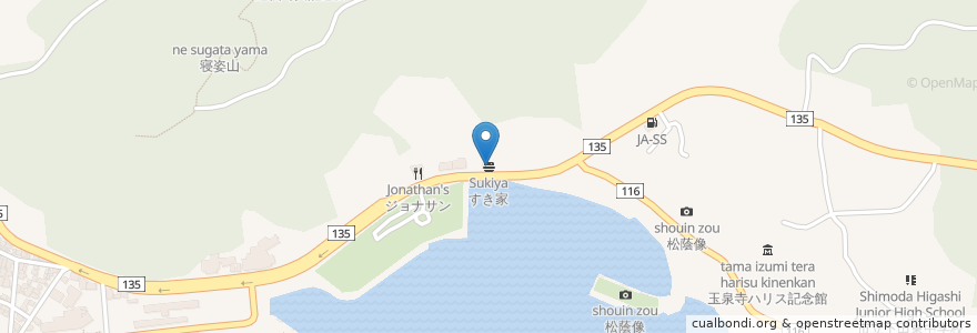 Mapa de ubicacion de すき家 en 日本, 静岡県, 下田市.