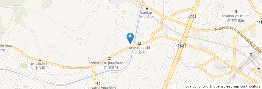Mapa de ubicacion de タベルナ ヴァッカ クワットロ en Япония, Канагава, Кавасаки, Такацу.