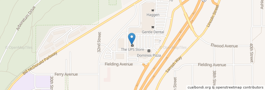 Mapa de ubicacion de The UPS Store en ایالات متحده آمریکا, واشنگتن, Whatcom County, Bellingham.