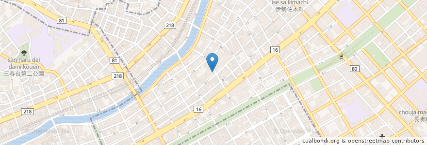 Mapa de ubicacion de 薬樹薬局 en Japón, Prefectura De Kanagawa, Yokohama, Barrio Naka.