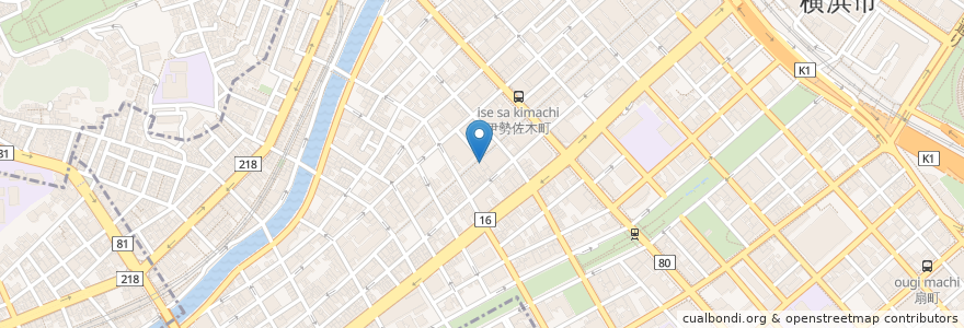 Mapa de ubicacion de 横浜家系ラーメン　大館家　伊勢佐木家 en اليابان, كاناغاوا, 横浜市, 中区.