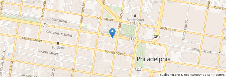Mapa de ubicacion de Dunkin' Donuts en 미국, 펜실베이니아, Philadelphia County, 필라델피아.