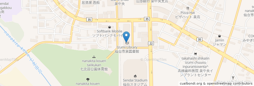 Mapa de ubicacion de 仙台市泉図書館 en اليابان, 宮城県, 仙台市, 泉区.