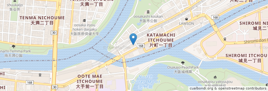 Mapa de ubicacion de 鶏びいき en Japão, 大阪府, 大阪市, 中央区, 都島区.