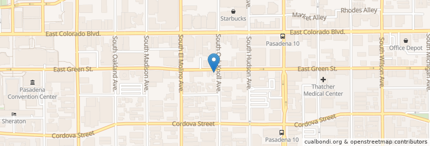 Mapa de ubicacion de Green Street Taqueria en 美利坚合众国/美利堅合眾國, 加利福尼亚州/加利福尼亞州, 洛杉矶县, Pasadena.