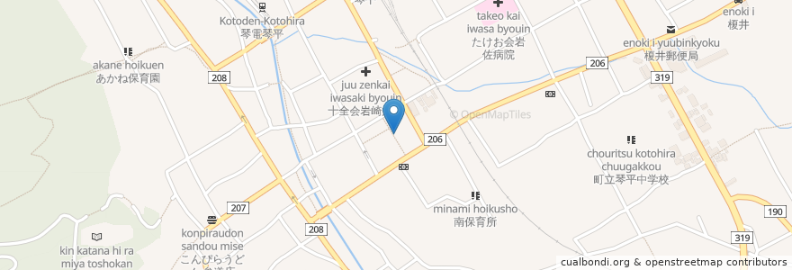 Mapa de ubicacion de うどんや 井上 en Japonya, 香川県, 仲多度郡, 琴平町.