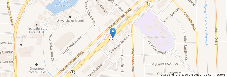 Mapa de ubicacion de Denny's en الولايات المتّحدة الأمريكيّة, فلوريدا, مقاطعة ميامي داد, Coral Gables.