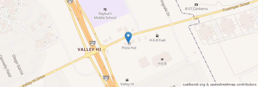 Mapa de ubicacion de Pizza Hut en Vereinigte Staaten Von Amerika, Texas, Bexar County, San Antonio.