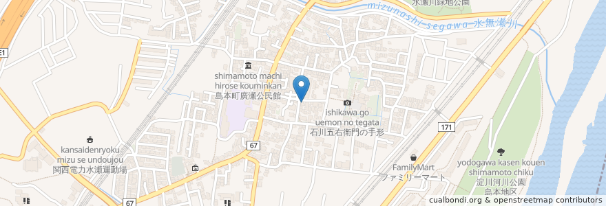 Mapa de ubicacion de のみやま薬局 en 日本, 大阪府, 三島郡, 島本町.