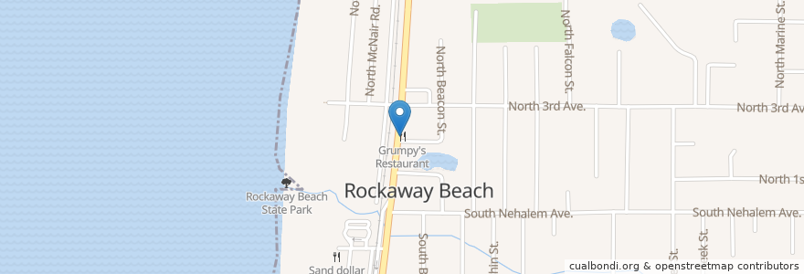 Mapa de ubicacion de Grumpy's Restaurant en United States, Oregon, Tillamook County, Rockaway Beach.