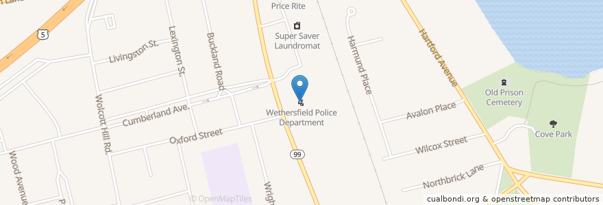 Mapa de ubicacion de Wethersfield Police Department en 미국, 코네티컷, Hartford County, Wethersfield.
