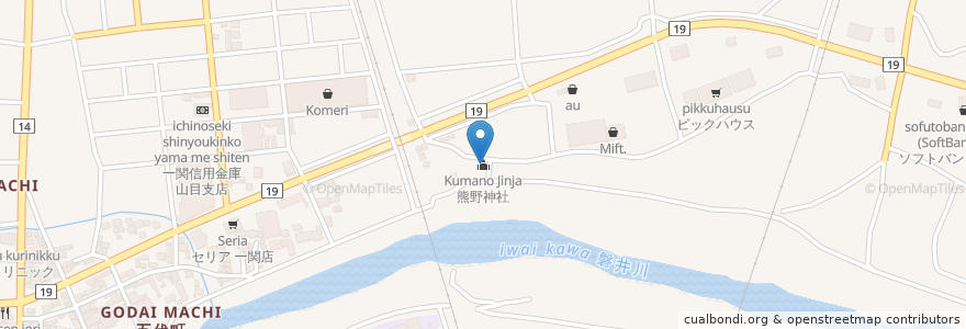 Mapa de ubicacion de 熊野神社 en 日本, 岩手県, 一関市.