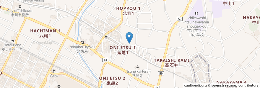 Mapa de ubicacion de 神明社 en 日本, 千葉県, 市川市.