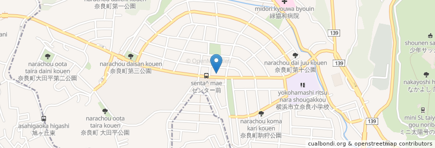 Mapa de ubicacion de 綾部薬局 en 日本, 神奈川県, 東京都, 横浜市, 青葉区.