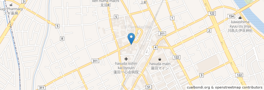 Mapa de ubicacion de 武蔵野銀行蓮田支店 en Giappone, Prefettura Di Saitama, 蓮田市.