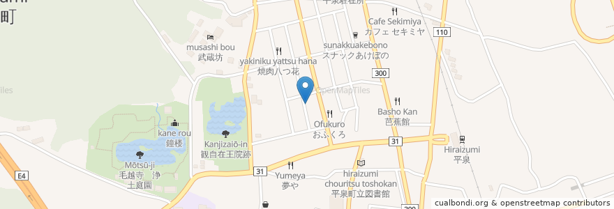 Mapa de ubicacion de 一関信用金庫 平泉支店 en Japão, 岩手県, 西磐井郡, 平泉町.