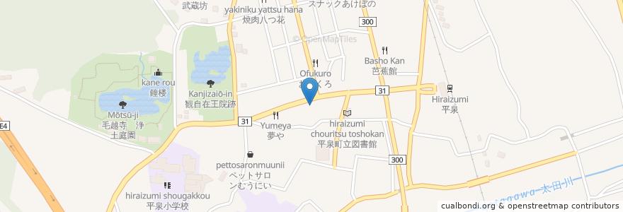 Mapa de ubicacion de 和食処曲水亭 en ژاپن, 岩手県, 西磐井郡, 平泉町.