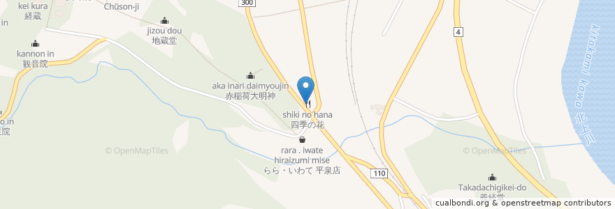 Mapa de ubicacion de 四季の花 en Japan, Iwate Prefecture, Nishiiwai County, Hiraizumi.