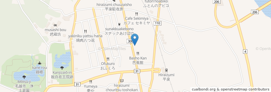 Mapa de ubicacion de 丸井食堂 en 일본, 이와테현, 西磐井郡, 平泉町.