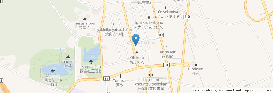 Mapa de ubicacion de 平泉郵便局 en ژاپن, 岩手県, 西磐井郡, 平泉町.