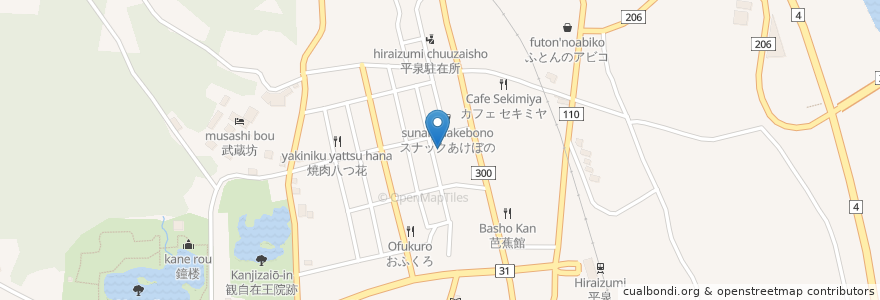 Mapa de ubicacion de 芽吹寿し en اليابان, 岩手県, 西磐井郡, 平泉町.
