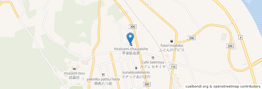 Mapa de ubicacion de 平泉駐在所 en Japão, 岩手県, 西磐井郡, 平泉町.