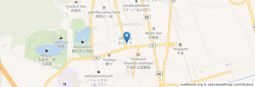 Mapa de ubicacion de 東北銀行 平泉支店 en 日本, 岩手県, 西磐井郡, 平泉町.