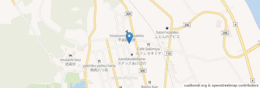 Mapa de ubicacion de 泉橋庵総本店 en Япония, Иватэ, 西磐井郡, 平泉町.