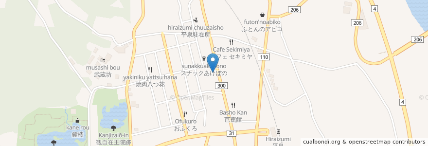 Mapa de ubicacion de お食堂処松田 en Japan, Iwate Prefecture, Nishiiwai County, Hiraizumi.