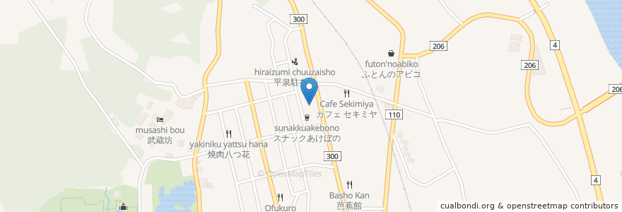 Mapa de ubicacion de 一関西消防署 平泉分署 en Japão, 岩手県, 西磐井郡, 平泉町.