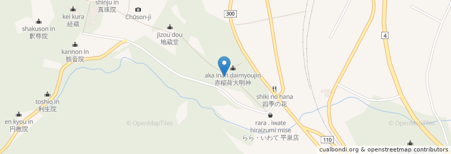 Mapa de ubicacion de 八幡堂 en اليابان, 岩手県, 西磐井郡, 平泉町.