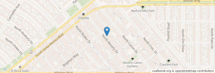 Mapa de ubicacion de The Cheesecake Factory en Estados Unidos Da América, Califórnia, Los Angeles County, Los Angeles, Beverly Hills.