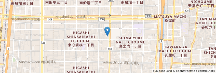 Mapa de ubicacion de Nagan en 日本, 大阪府, 大阪市, 中央区.