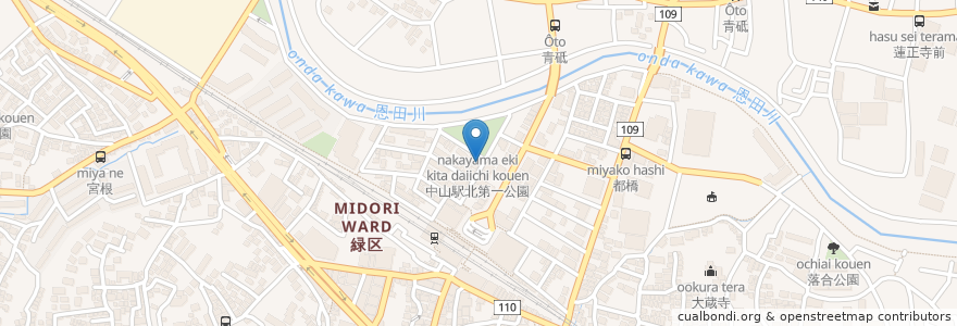 Mapa de ubicacion de 串工房四季の味 en Japonya, 神奈川県, 横浜市, 緑区.