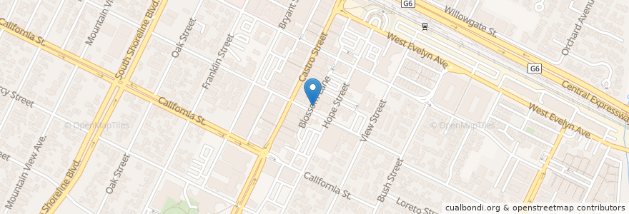 Mapa de ubicacion de Dana Street Roasting Company en United States, California, Santa Clara County, Mountain View.