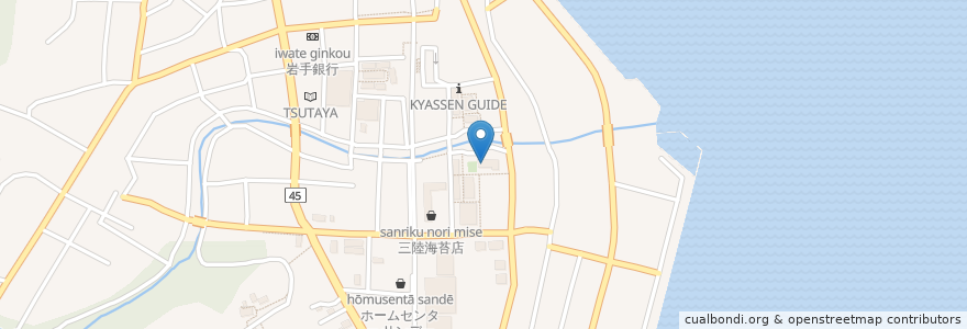 Mapa de ubicacion de 湾岸食堂 en Japonya, 岩手県, 大船渡市.