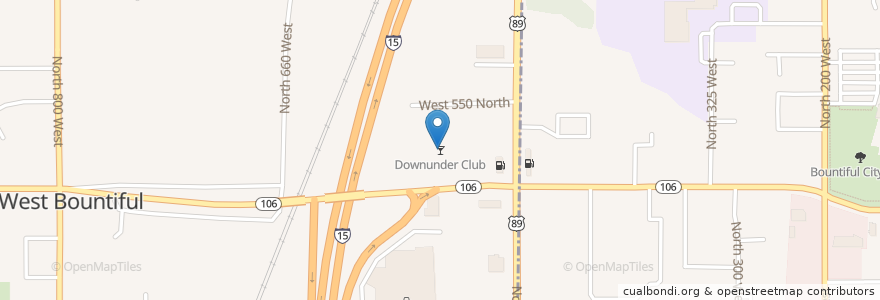 Mapa de ubicacion de Downunder Club en アメリカ合衆国, ユタ州, Davis County, Bountiful.