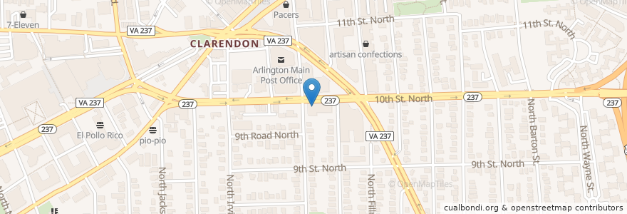 Mapa de ubicacion de Clarendon Animal Care en 美利坚合众国/美利堅合眾國, 弗吉尼亚州 / 維吉尼亞州 / 維珍尼亞州, Arlington County, Arlington.