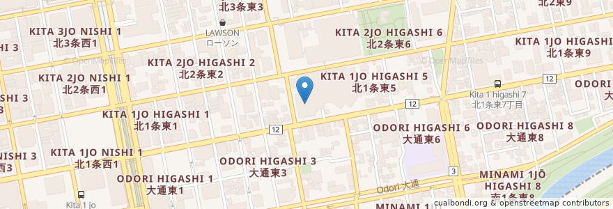 Mapa de ubicacion de 在札幌ドイツ連邦共和国名誉領事事務所 en Япония, Хоккайдо, Округ Исикари, Саппоро, Тюо.