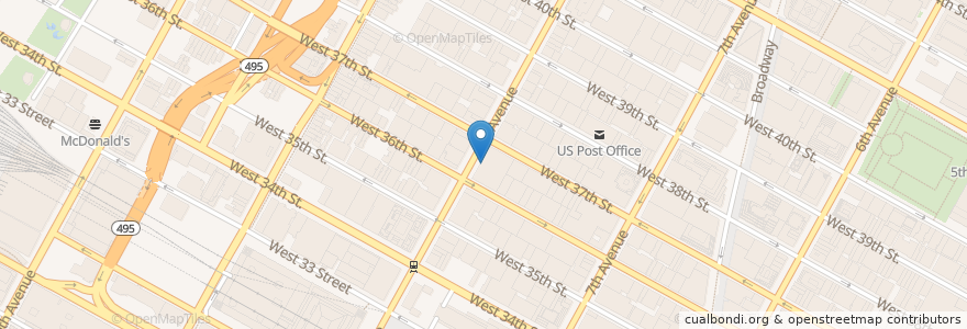 Mapa de ubicacion de Roast Kitchen en アメリカ合衆国, ニューヨーク州, New York, New York County, Manhattan, Manhattan Community Board 5, Manhattan Community Board 4.