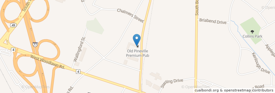 Mapa de ubicacion de Old Pineville Premium Pub en ایالات متحده آمریکا, کارولینای شمالی, Mecklenburg County, شارلوت.