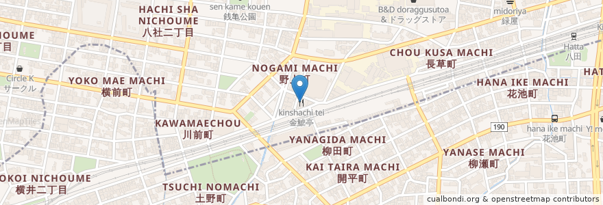 Mapa de ubicacion de 金鯱亭 en Japan, 愛知県, Nagoya, 中村区, 中川区.