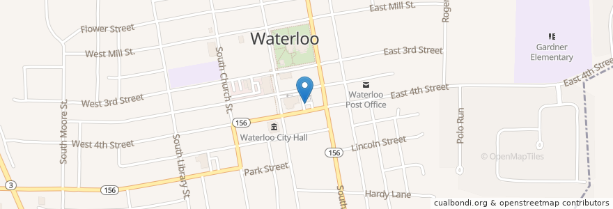 Mapa de ubicacion de ATM - First National Bank of Waterloo en Соединённые Штаты Америки, Иллинойс, Monroe County, Waterloo.