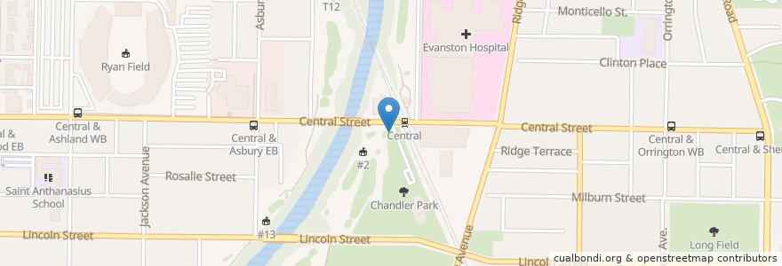Mapa de ubicacion de Central St & Girard Ave en 미국, 일리노이, Evanston.