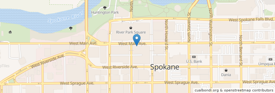 Mapa de ubicacion de Starbucks en الولايات المتّحدة الأمريكيّة, واشنطن, Spokane County, Spokane.
