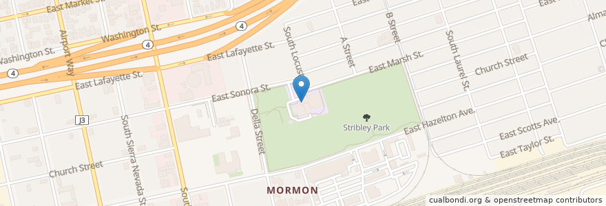 Mapa de ubicacion de Stribley Community Cnter en Estados Unidos De América, California, San Joaquin County, Stockton.