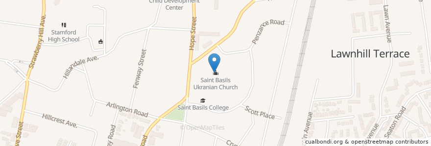 Mapa de ubicacion de Saint Basils Ukranian Church en アメリカ合衆国, コネチカット州, Fairfield County, Stamford.