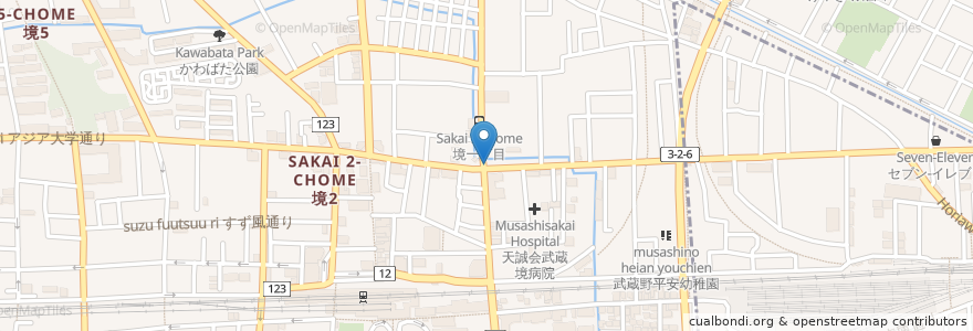Mapa de ubicacion de 丸亀製麺　武蔵境 en Japan, Tokyo, Musashino.
