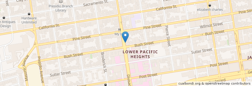 Mapa de ubicacion de El Burrto Express en アメリカ合衆国, カリフォルニア州, サンフランシスコ, San Francisco.